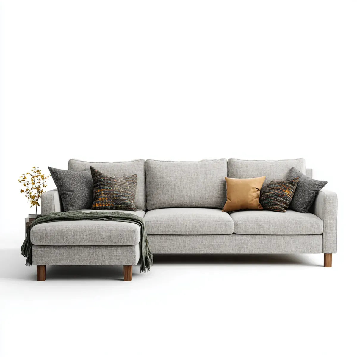 Sofa, narożna sofa z lewym jasnoszarym 260 x 160 x 85 cm poliestrowa tkanina z pianki drewnianej o kształcie litery L