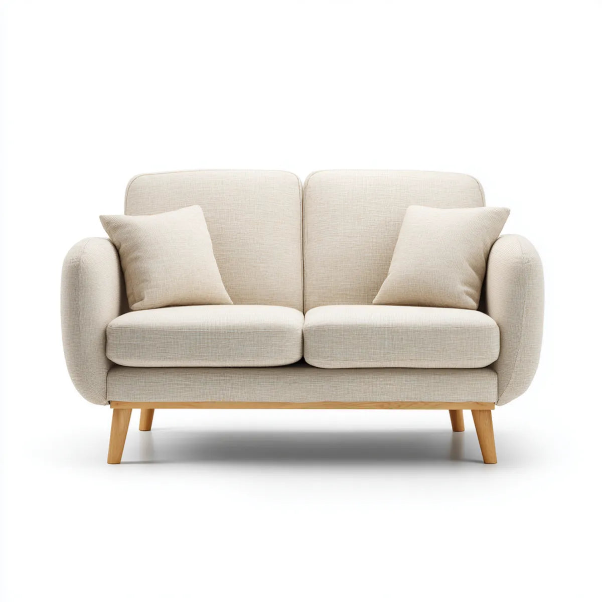 Sofa, 2-osobowa kanapa beżowa 140 x 80 x 85 cm poliestrowe drewno lite prostokątne
