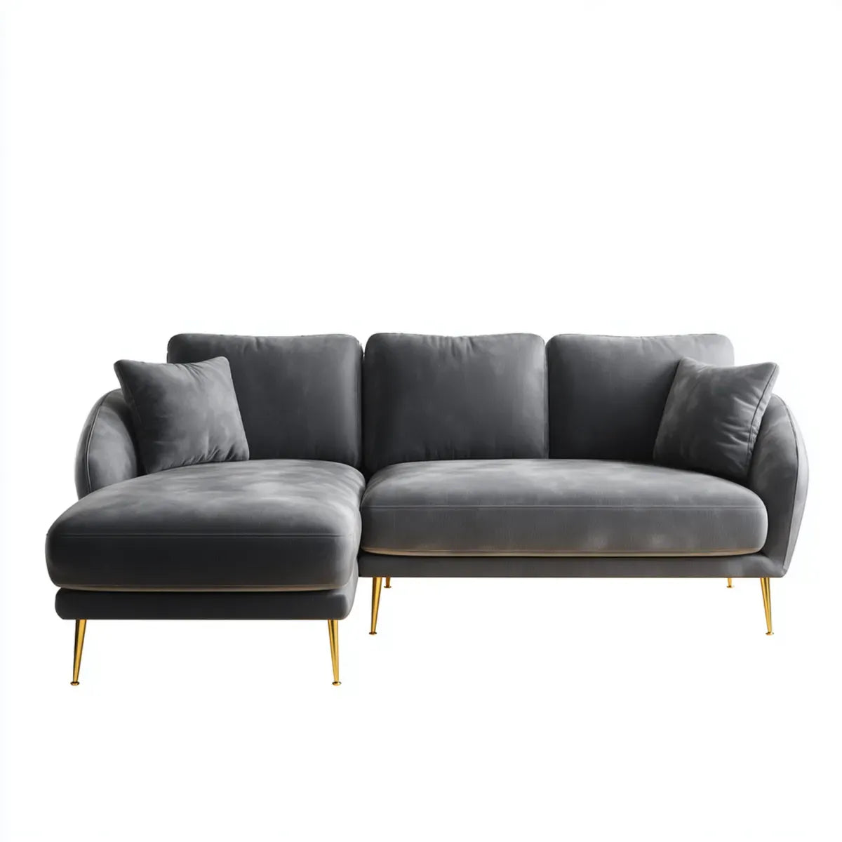 Sofa, narożna sofa 3- fotelik z lewostronnym zwrotnikiem ciemnoszarym poliestrowym aksamitem L o kształcie 250 x 160 x 85 cm