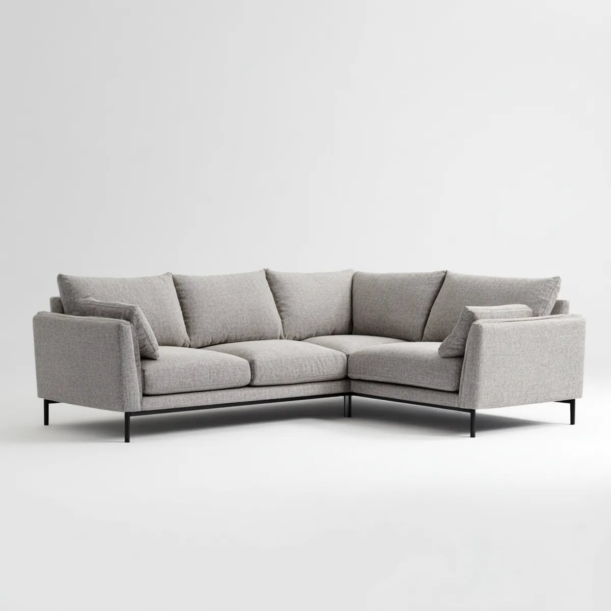 Sofa, Rożna sofa szara 5- fotelik z tapicerką poliestrową i stalowe nóżki 280 x B 220 x 85 cm