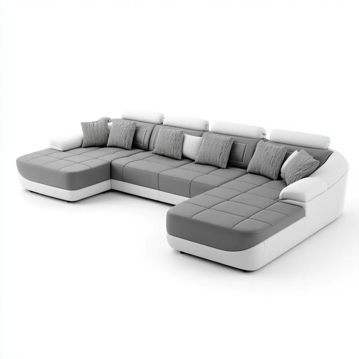 Sofa, Krajobraz mieszkalny U- kształt szarości biały 350 x 210 cm ze sztuczną skórą PU i poliestrowym podkładką
