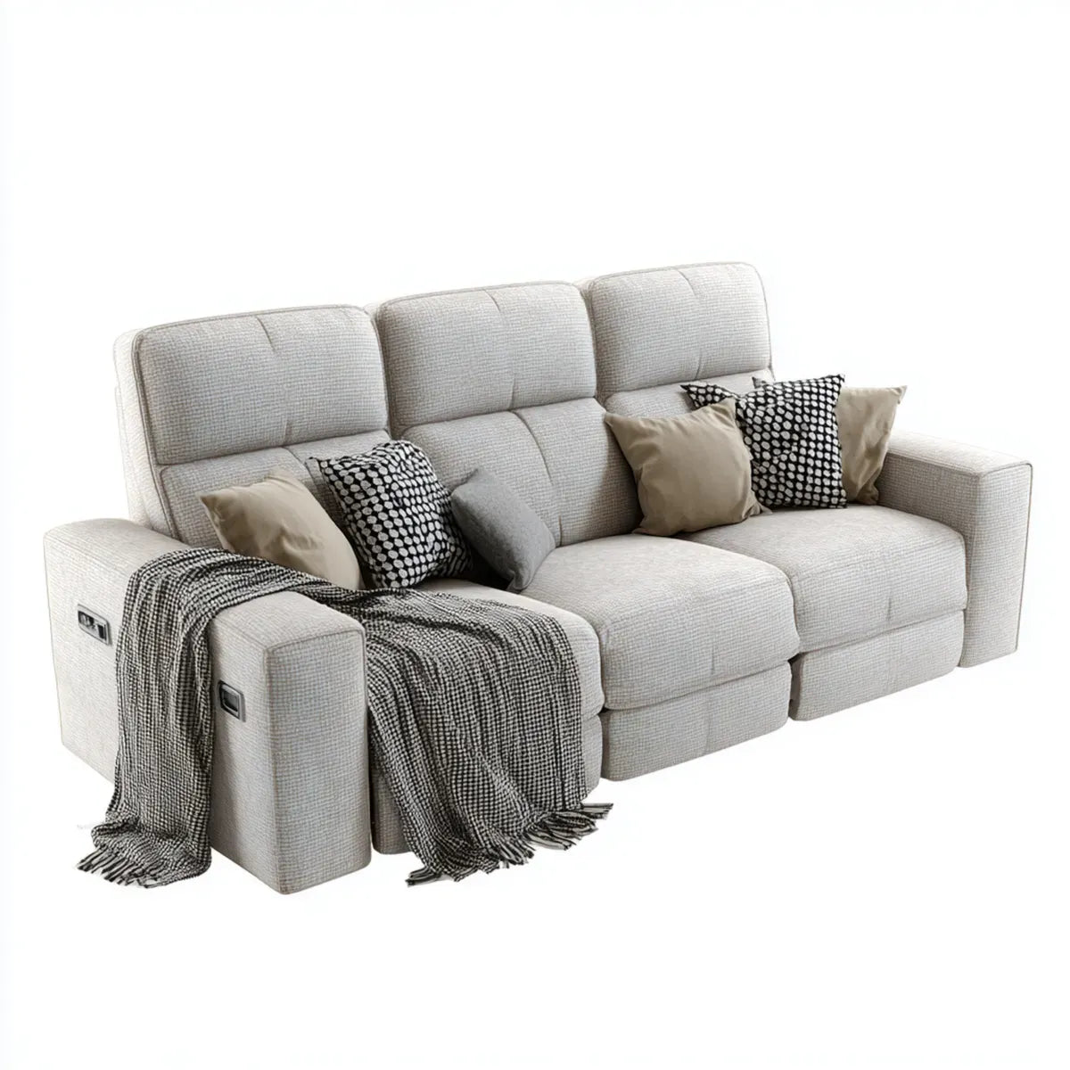 Sofa, Elektryczny 3-osobowy sofa relaks jasny szary 220 x 95 x 102 cm poliester proste