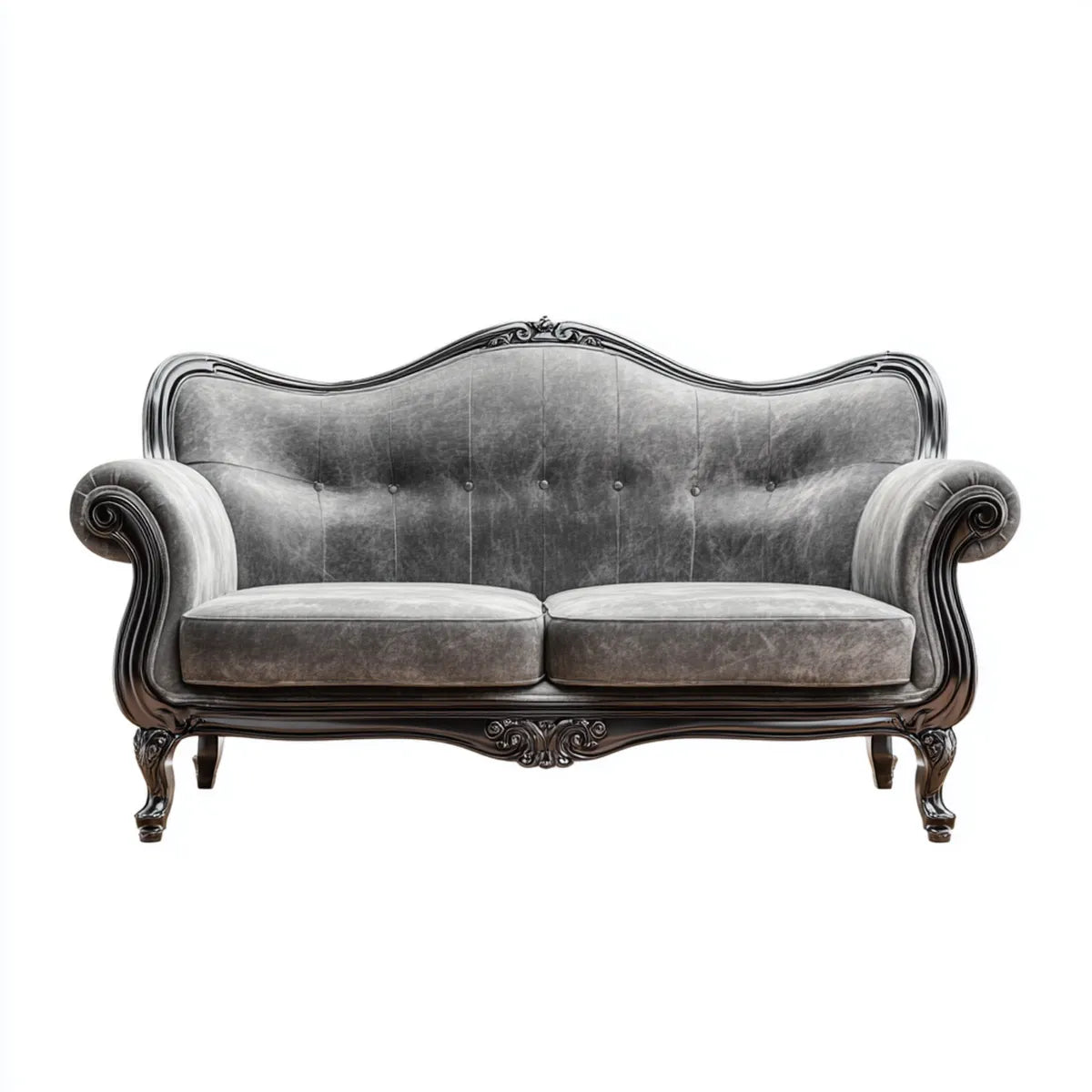 Sofa, 2-fotela szara 170 x 85 x 110 cm aksamitna tapicerka poliestrowa lita drewniana ramka zakrzywiona