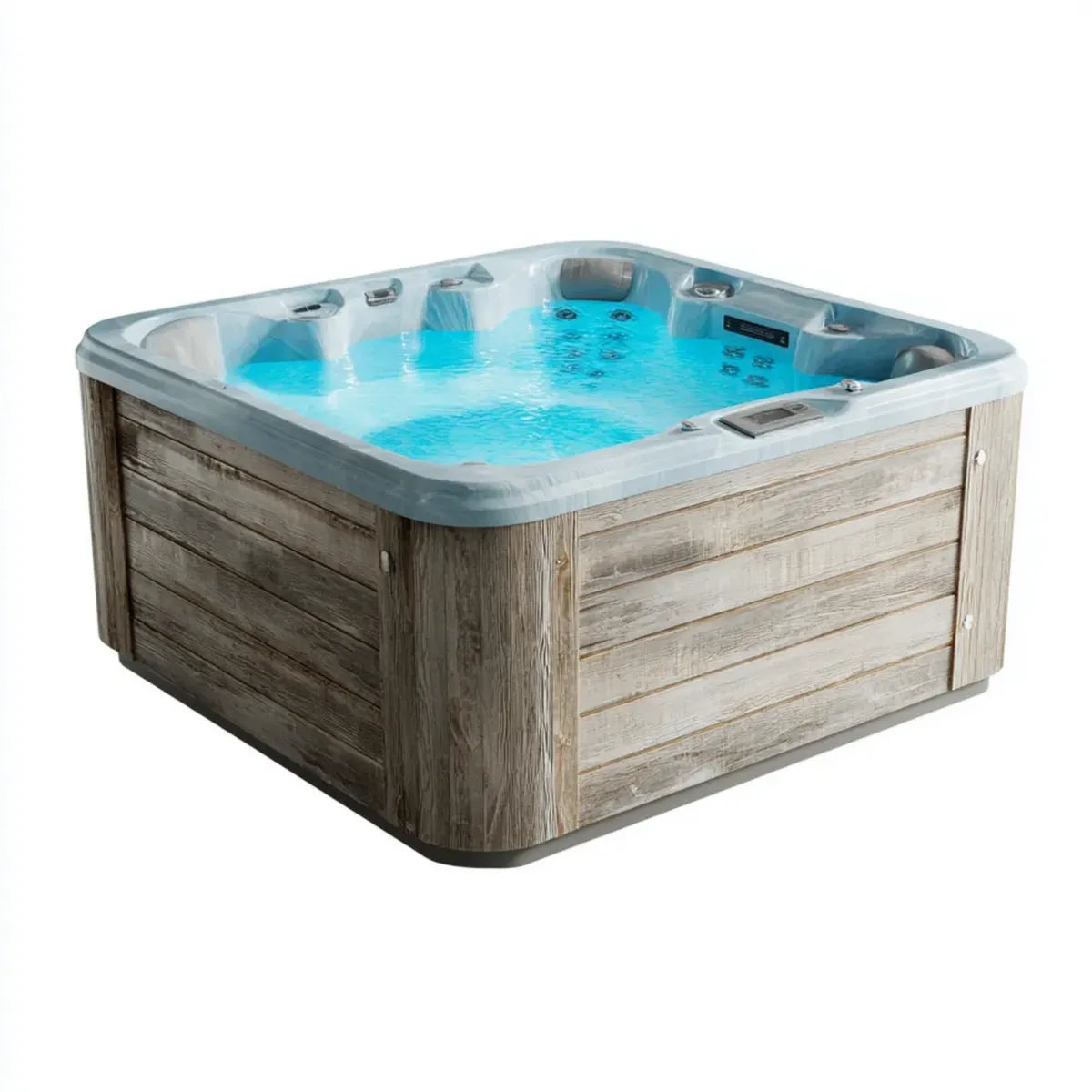 Wanna spa, Jacuzzi dla 5 osób szaro-brązowy 200 x 200 x 90 cm akrylowy WPC prostokątny