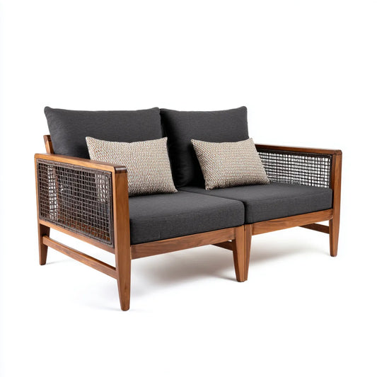 Sofa ogrodowa, Tafla ogrodowa 2 antracyty i brązowe siedzenia w litym drewnie z rattanem PE 140 x 75 cm, 140 x 75 x 75 cm