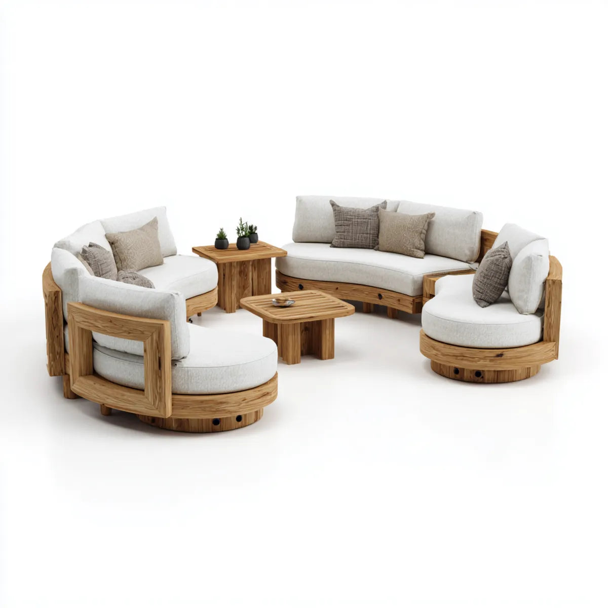 Sofa ogrodowa, Ogrodowy salon 5 sztuk w litym naturalnym lesie akacja z poduszek z kości słoniowej 180 x 85 x 78 cm