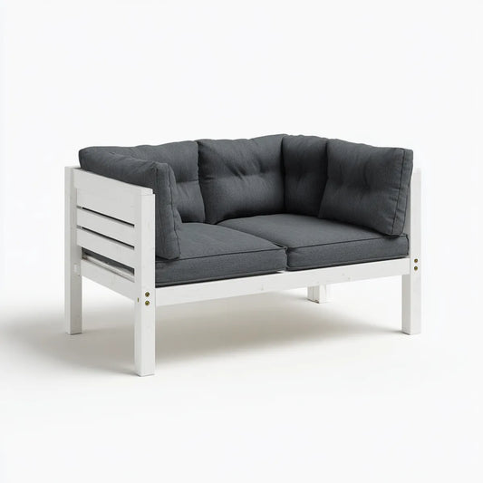 Sofa ogrodowa, Tapczan ogrodowy 2 miejsca białe i ciemnoszare w litym drewnie sosnowym 120 x 69 x 80 cm