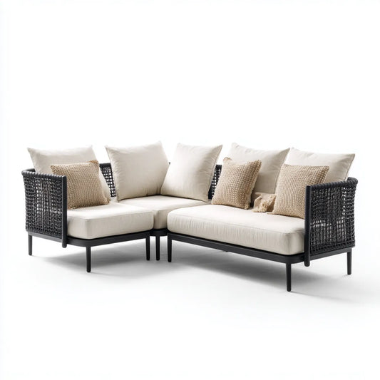 Sofa ogrodowa, Taras sofa 2-seater zestaw kremowy czarny 160 x 80 x 78 cm polietylen aluminiowy poliestrowy prostokątna