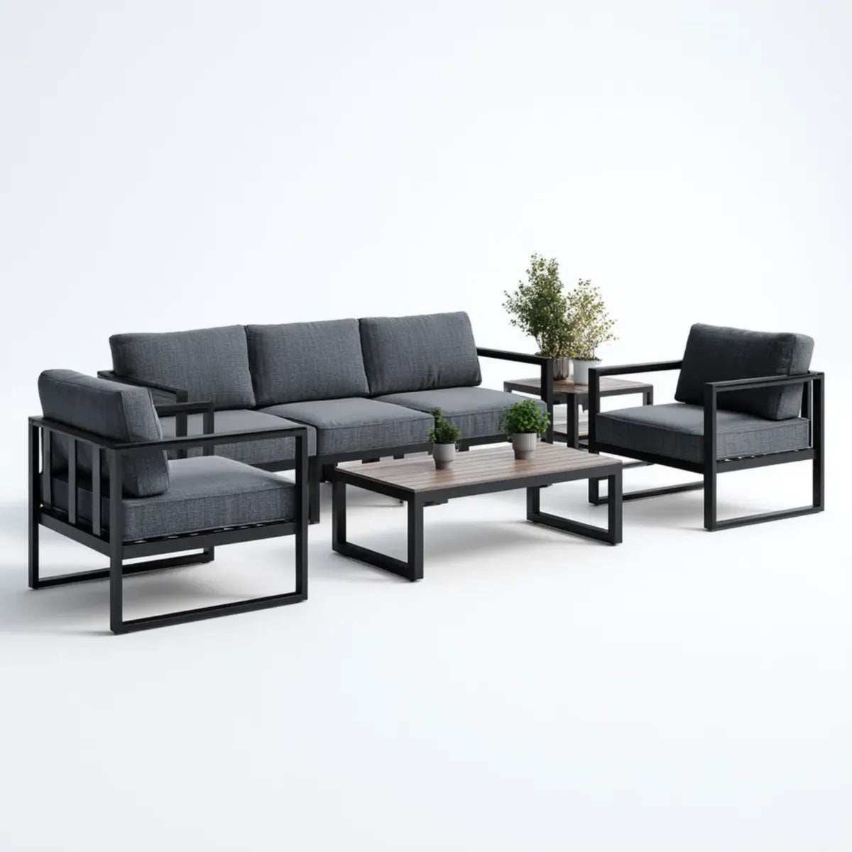 Sofa ogrodowa, 5-częściowy salon ogrodowy zestaw z sofą 3-osobowa 2 krzesła stolik kawy i stół boczny antracyt czarny aluminium prostokątna 193 x 75 x 70 cm