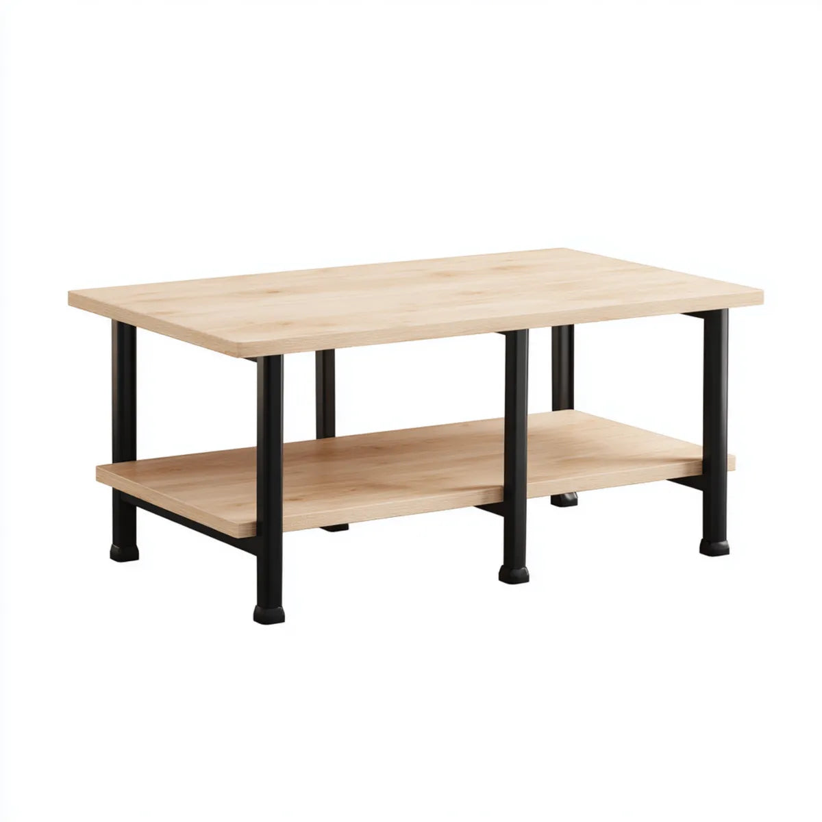Stolik kawowy, Prostokątny stolik kawowy z czarną i lekką półką z dębu 100 x 50 x 45 cm MDF i stal