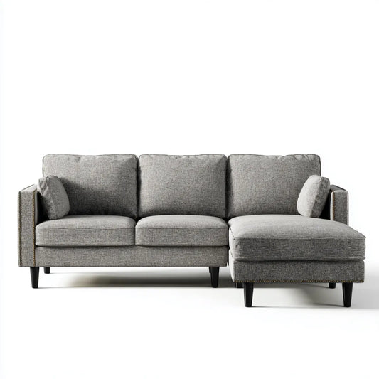 Sofa narożna szara z recyrem 230 x 150 x 85 cm poliestrowy kształt L