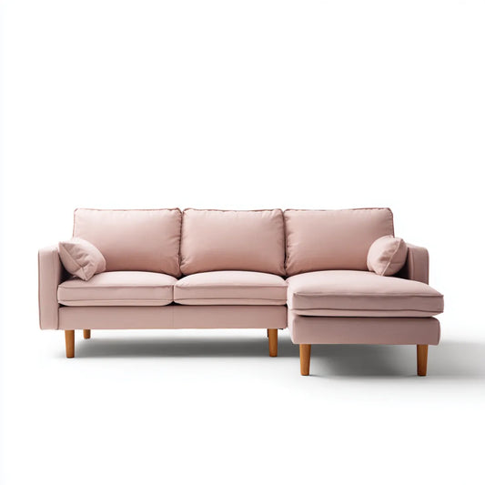 Sofa, Kanapa narożna Pink 230 x 150 x 85 cm z pokrywą z poliestru szezlongiem
