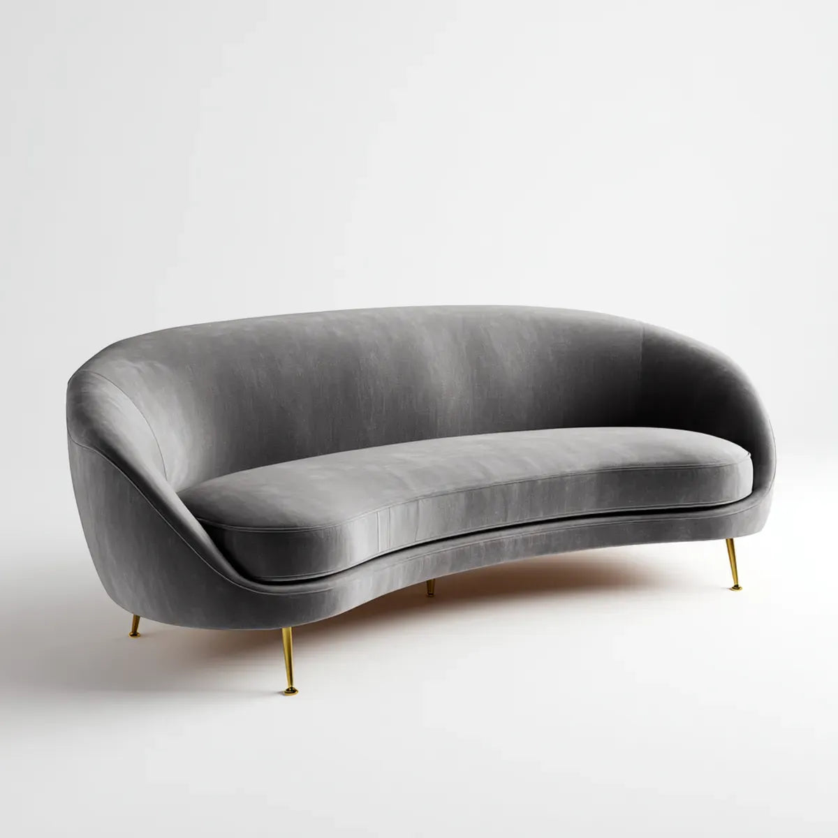 sofa 3-osobowa szara 220 x 90 x 78 cm poliester aksamitny zakrzywiony kształt