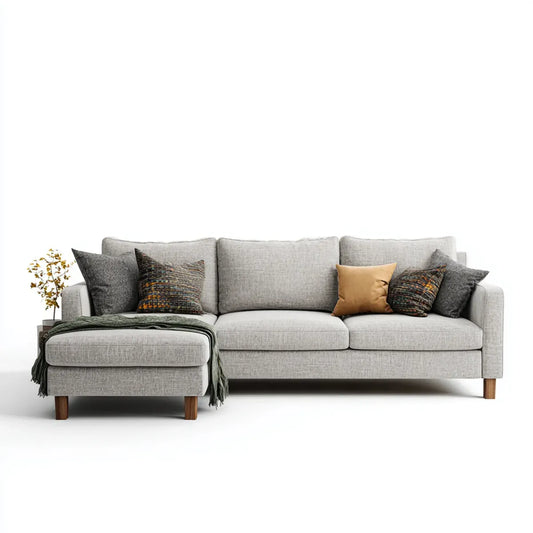 Sofa, narożna sofa z lewym jasnoszarym 260 x 160 x 85 cm poliestrowa tkanina z pianki drewnianej o kształcie litery L
