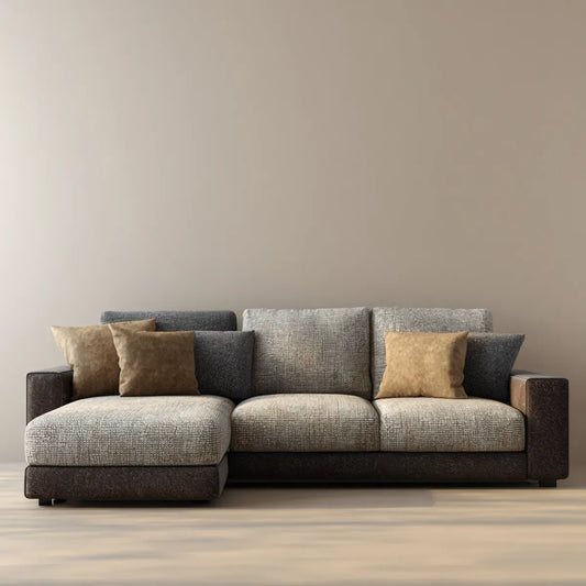 Sofa, Rożna sofa z lewym recamer szary ciemnobrązowy 280 x 160 x 85 cm poliester PU sztucznej skóry kształt litery L