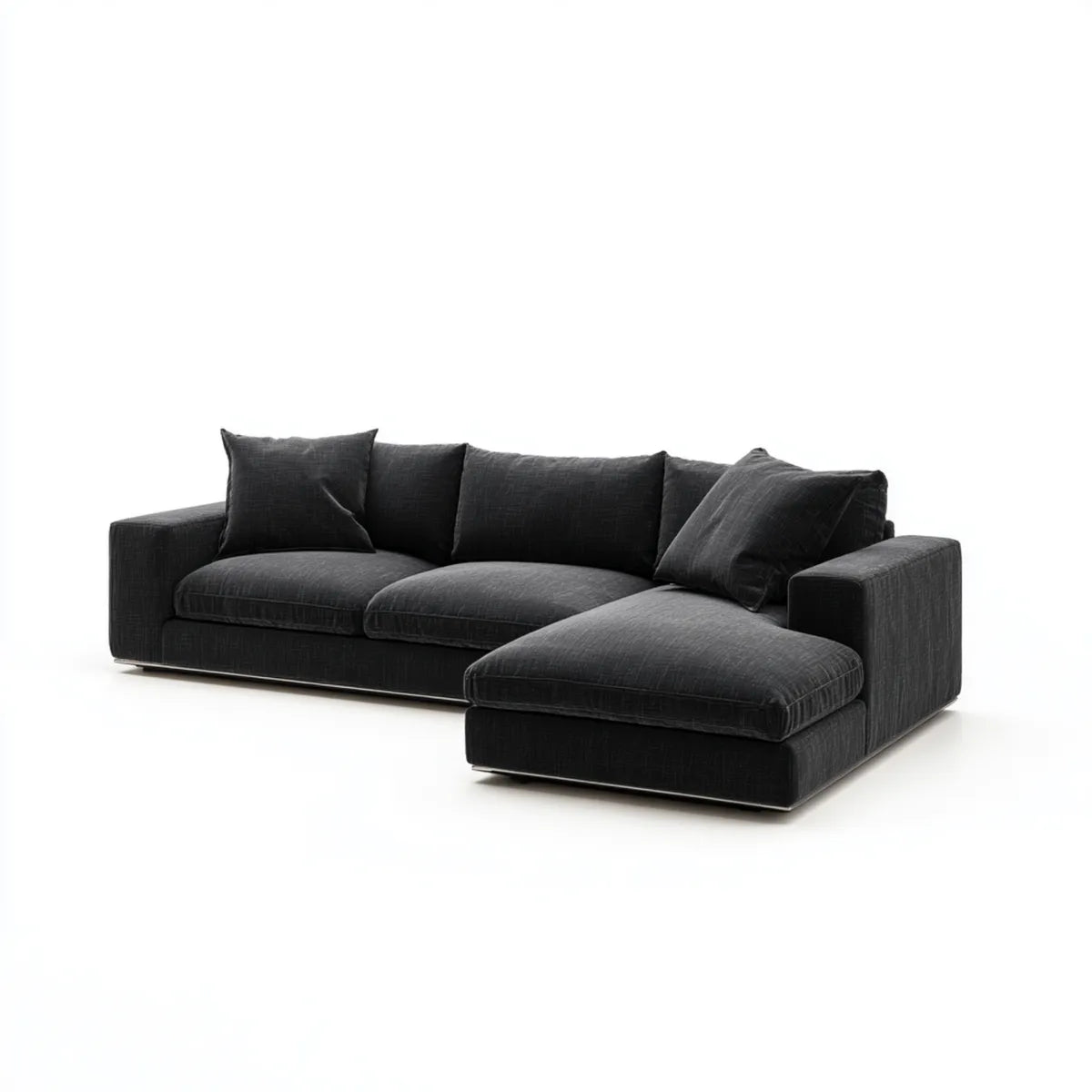 Sofa, Kanapa narożna z czarnym prostokątnym 280 x 160 cm poliestru