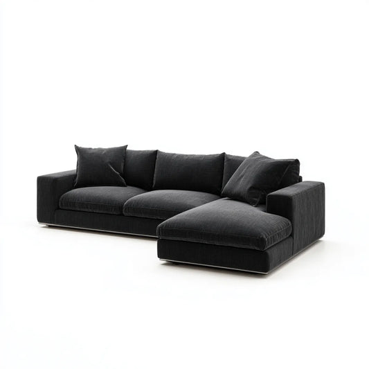 Sofa, Kanapa narożna z czarnym prostokątnym 280 x 160 cm poliestru