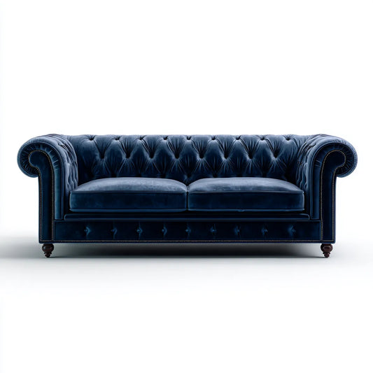 Sofa, 2-fotelik Chesterfield sofa granatowy poliester aksamit prostokątna 178 x 90 x 78 cm