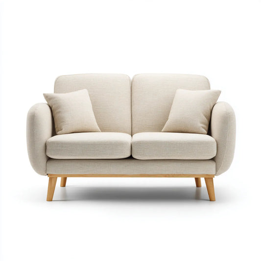 Sofa, 2-osobowa kanapa beżowa 140 x 80 x 85 cm poliestrowe drewno lite prostokątne
