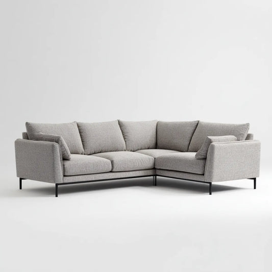 Sofa, Rożna sofa szara 5- fotelik z tapicerką poliestrową i stalowe nóżki 280 x B 220 x 85 cm