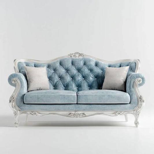 Sofa, 2-fotela sofa jasnoniebieska biała 190 x 85 x 105 cm poliestrowy aksamitny kształt