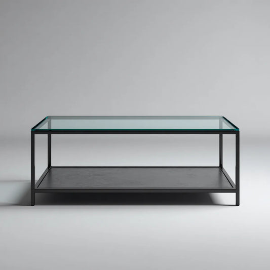 Stolik kawowy, Czarny prostokątny stolik do kawy 100 x 60 x 45 cm w hartowanej stali szklanej i MDF