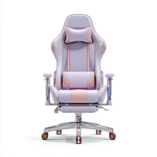 Fotel gamingowy, Ergonomiczny fotel do gier ze skóry syntetycznej z podnóżkiem, 68 x 68 x 125-135 cm