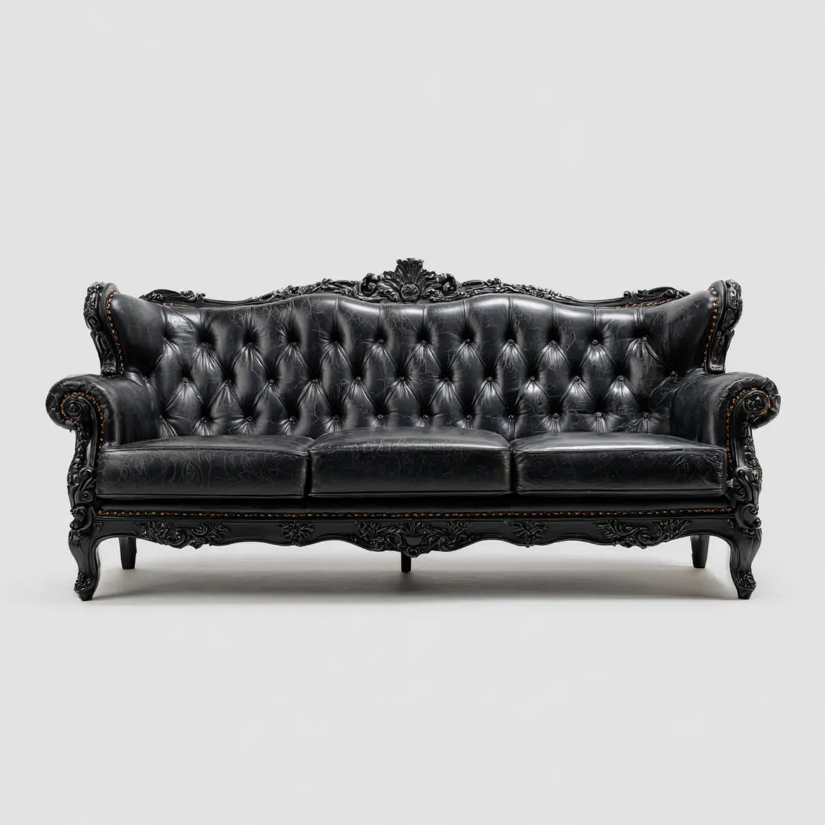 Sofa, 3-osobowa Chesterfield Sofa czarny 230 x 95 x 120 cm PU Sztuczna skóra Kształt zakrzywiania