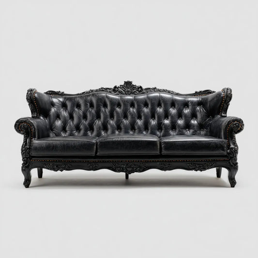 Sofa, 3-osobowa Chesterfield Sofa czarny 230 x 95 x 120 cm PU Sztuczna skóra Kształt zakrzywiania