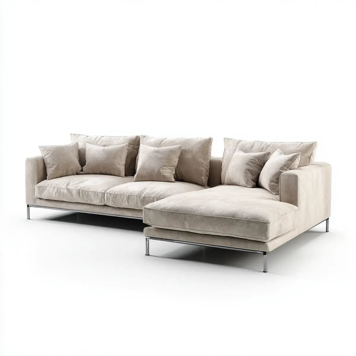 Sofa, Kanapa narożna z powrotem z prawej beżowej 280 x 165 x 85 cm poliestrowego aksamitu w kształcie L