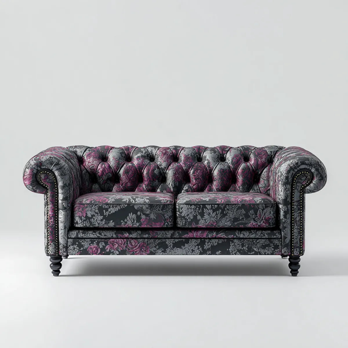 Sofa, Chesterfield Sofa 2-osobowa czarny szary różowy 170 x 90 x 78 cm poliester aksamit prosty kształt