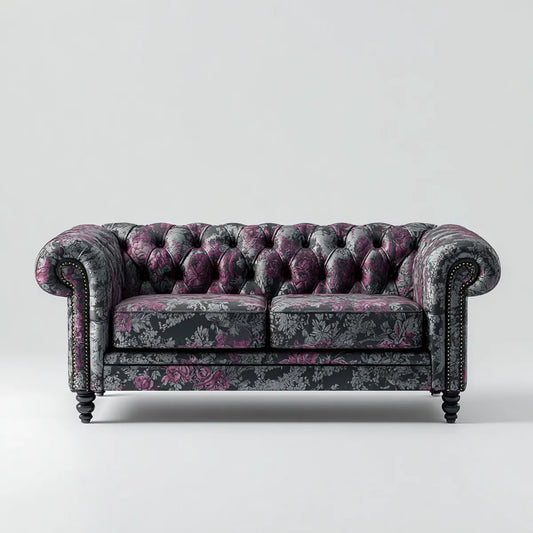 Sofa, Chesterfield Sofa 2-osobowa czarny szary różowy 170 x 90 x 78 cm poliester aksamit prosty kształt