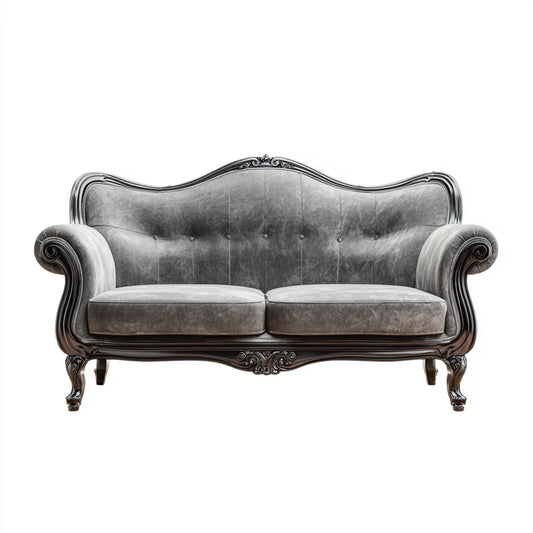 Sofa, 2-fotela szara 170 x 85 x 110 cm aksamitna tapicerka poliestrowa lita drewniana ramka zakrzywiona