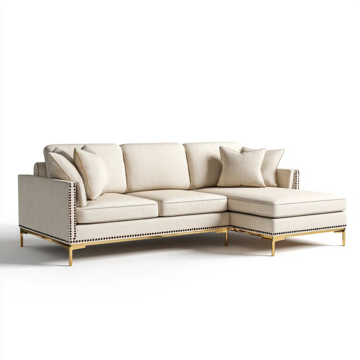 Sofa, Kanapa narożna z profilem L szezlongiem beige 280 x 170 x 85 cm