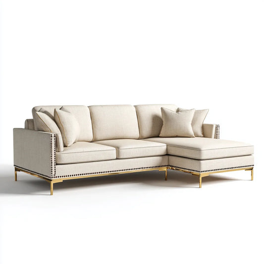 Sofa, Kanapa narożna z profilem L szezlongiem beige 280 x 170 x 85 cm