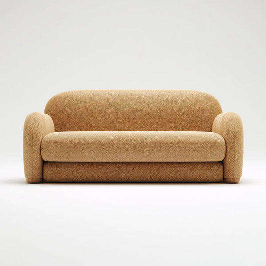 Sofa, 2-fotelowa sofa beżowa 145 x 86 x 78 cm poliester w zaokrąglonym kształcie