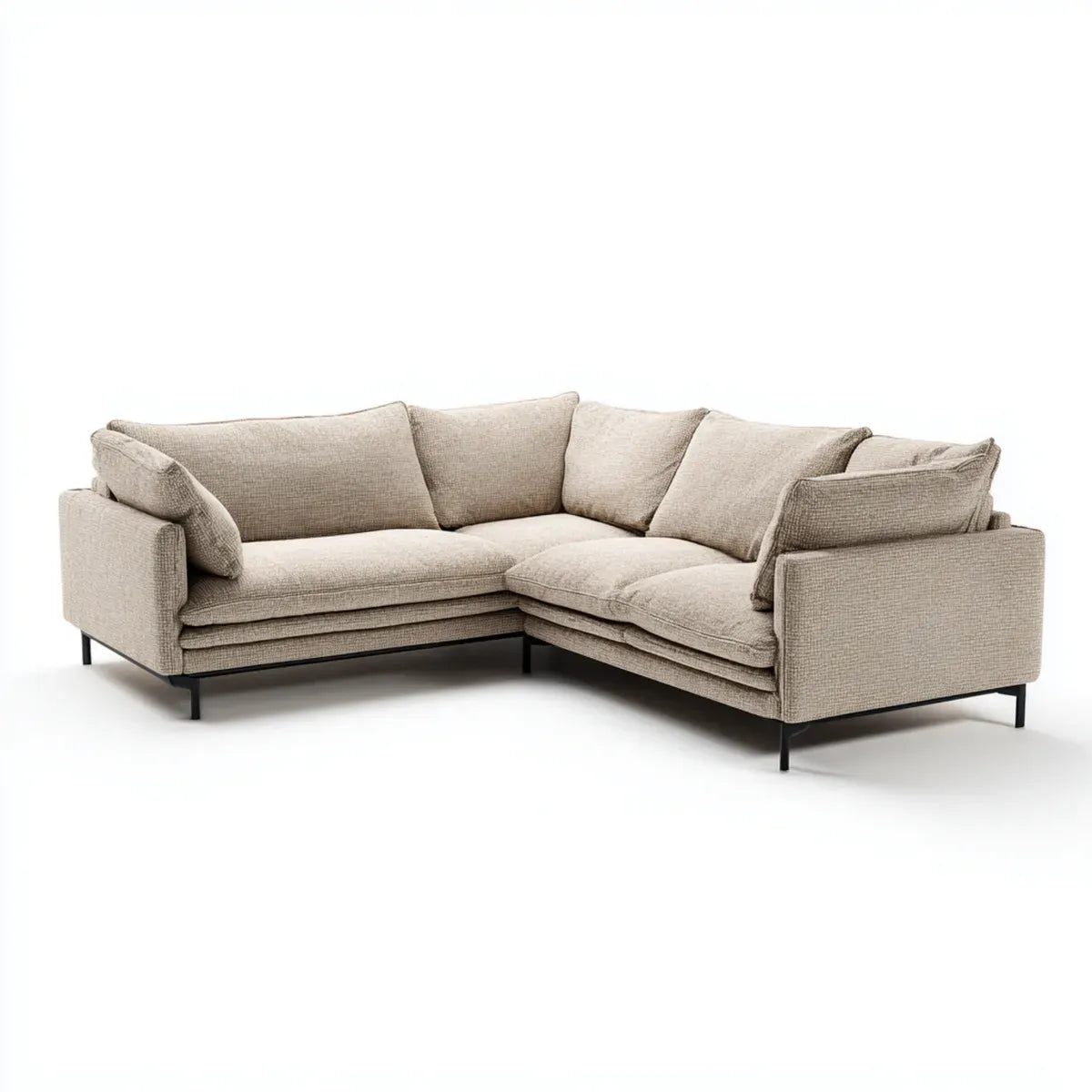 Sofa, narożna kanapa beżowa o kształcie litery 240 x 160 cm tapicerka poliestrowa stalową stopą