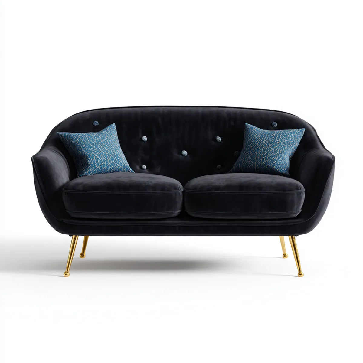 sofa 2-osobowa czarna 150 x 80 x 85 cm poliester aksamitny stalowe nogi Oval