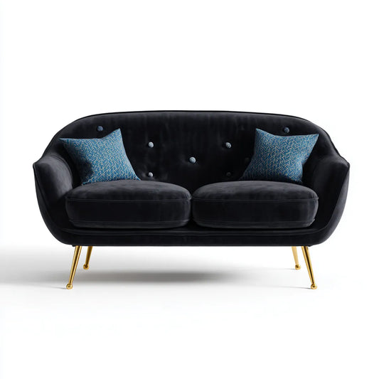 sofa 2-osobowa czarna 150 x 80 x 85 cm poliester aksamitny stalowe nogi Oval