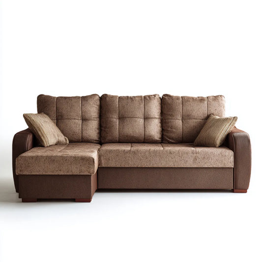 Sofa, Kanapa narożna z lewej ottomanowej brązowej 240 x 160 x 90 cm poliestrowej Chenille kształt L