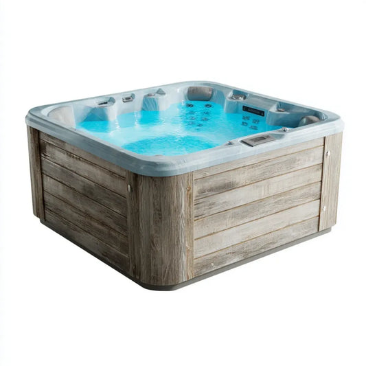 Wanna spa, Jacuzzi dla 5 osób szaro-brązowy 200 x 200 x 90 cm akrylowy WPC prostokątny